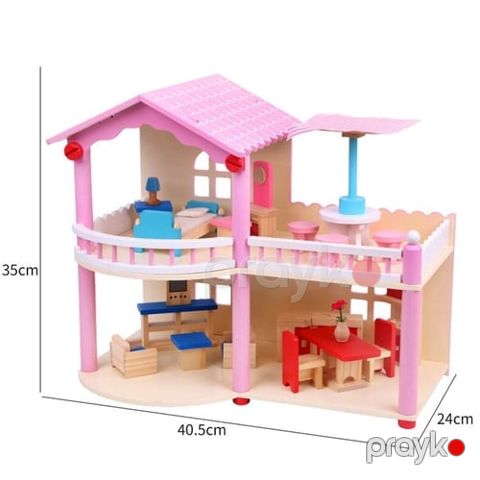 Kukla evi mebel ilə 8096yd, taxta, çəhrayı, 35x40.5x24 sm — Bakı