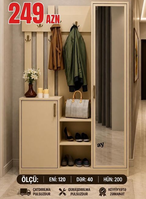 *Yeni Dəhliz Dolabı* Ölçü: 120×40×200 *Qiymət: 249 Rəng — Saray