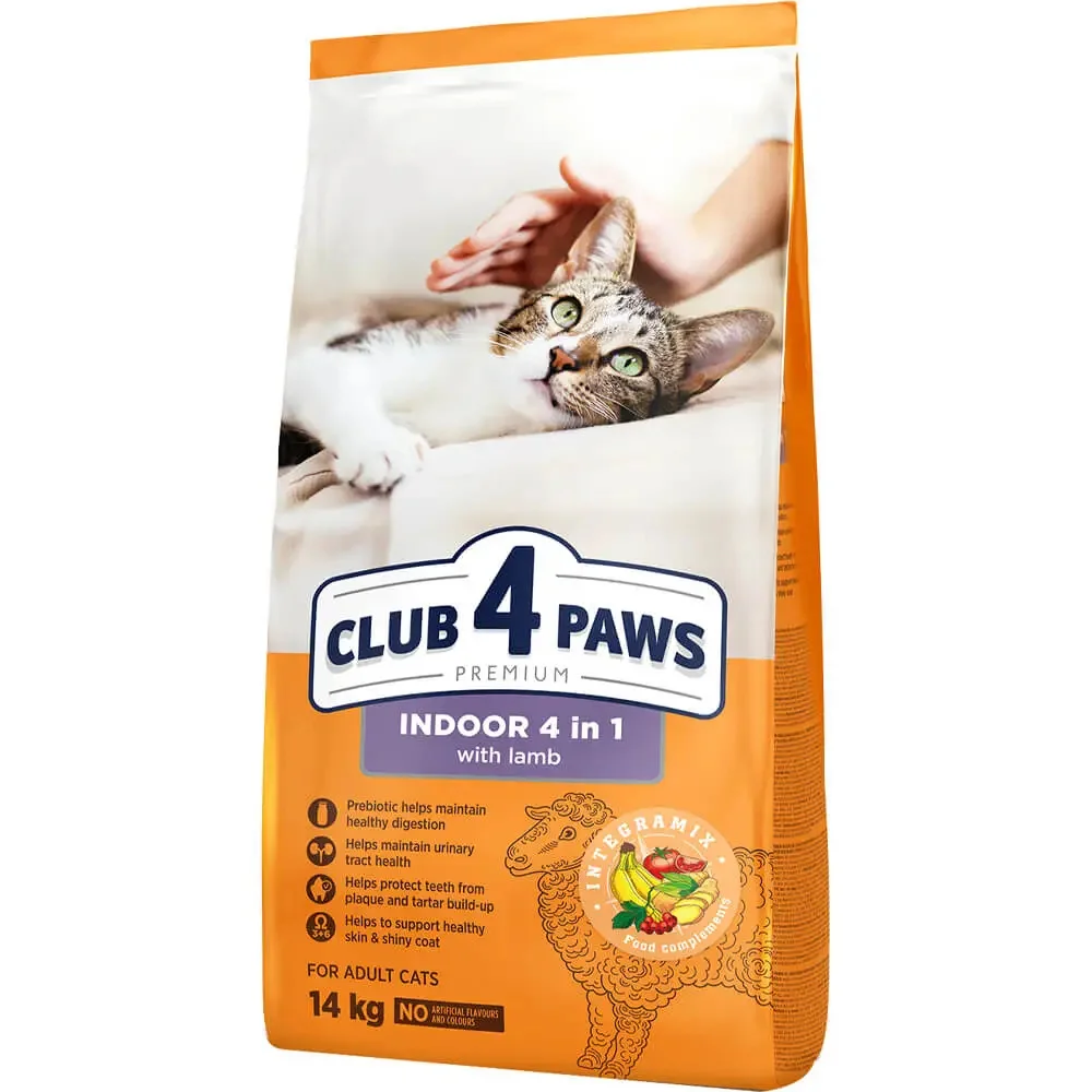 Club 4 Paws Premium 4 in 1 with Lamb, evdə yaşayan yetkin pişiklər üçün quru yem, quzu ilə (çəki ilə)