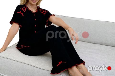 Şalvarlı pijama dəsti qadınlar üçün, qara, poliester, ölçü L — Bakı