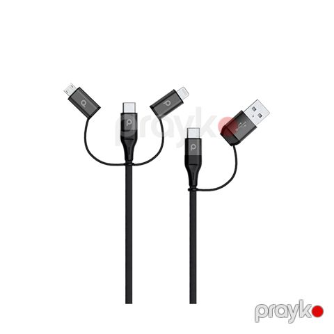 Porodo All in One Aluminum Braided Cable/ 1.2M 2.4A /Type-C Usb-a Black — Bakı
