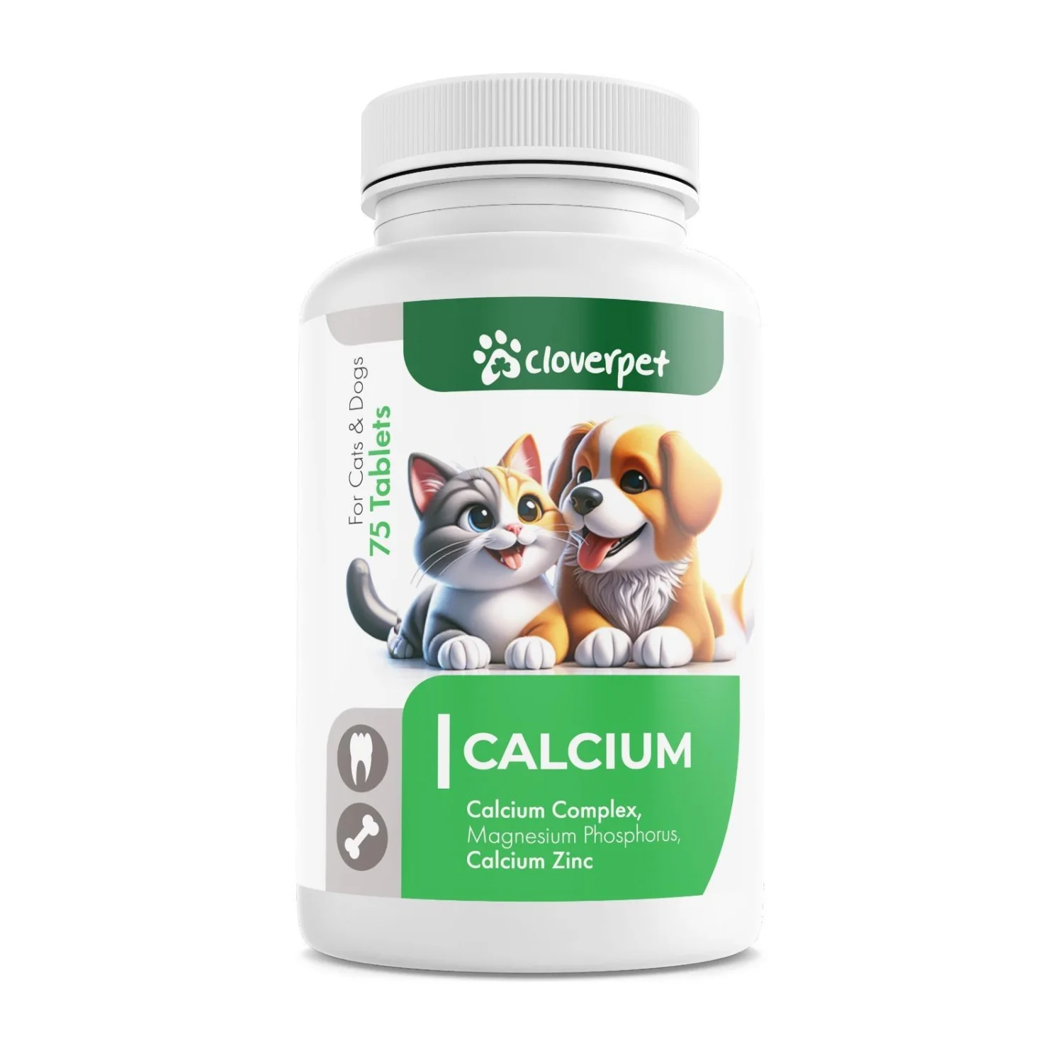 Cloverpet Calcium complex magnesium phosphorus calcium zinc for dog’s & cat’s kalsium kompleks ilə maqnezium, fosfor, kalsium və sink ilə itlər və pişiklər üçün, 75 tab — Bakı