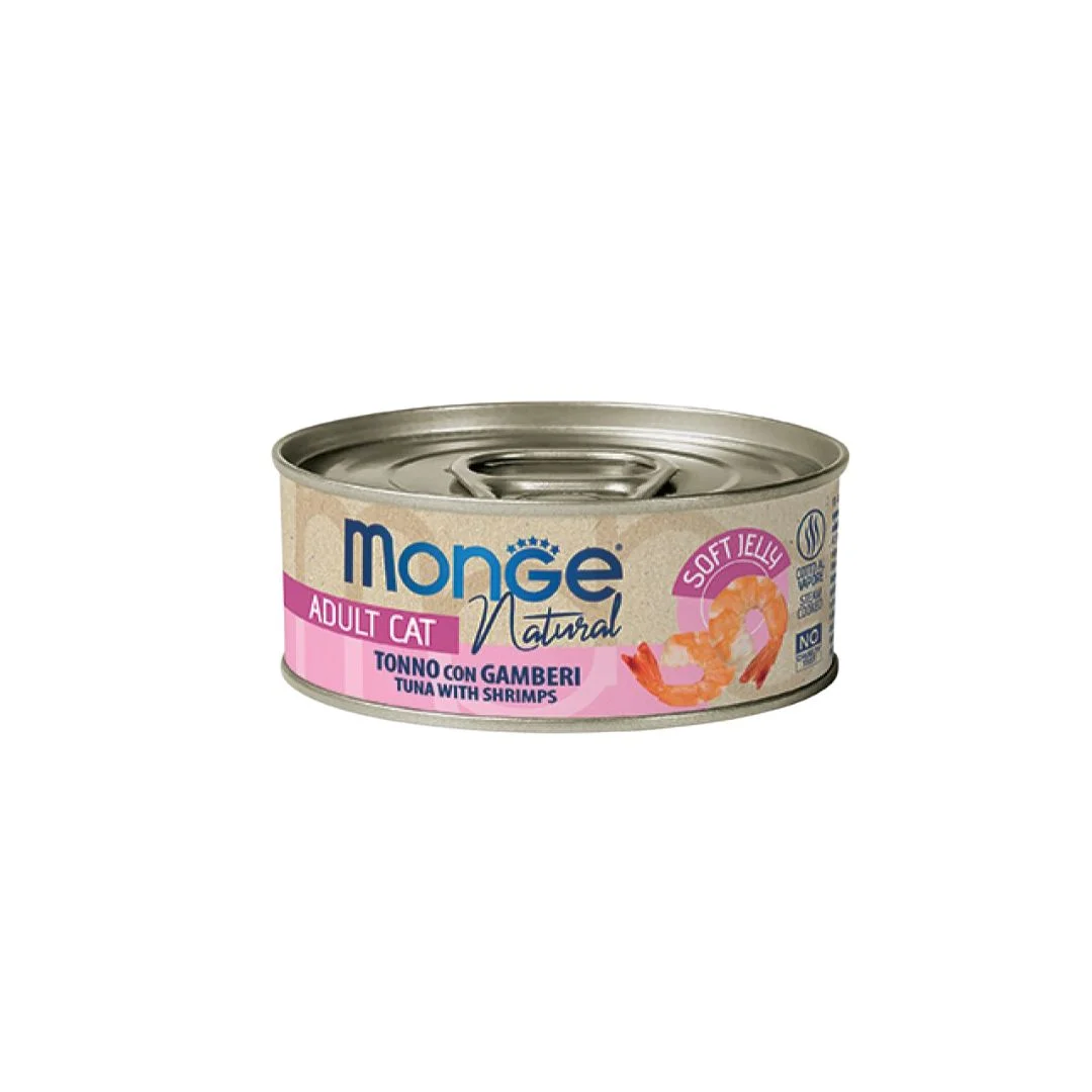 Monge Jelly Tonno con Gamberetti sarı rəngli tuna, karides ilə jele içində, pişiklər üçün, super premium keyfiyyət 80 q — Zoo.az — Cats