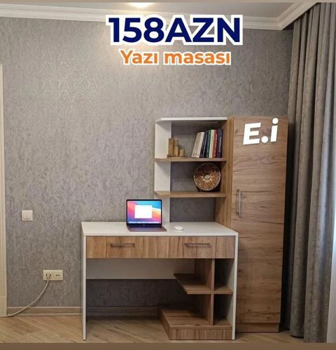 Düz masa, Stulsuz, Polkalı, Siyirməli, Teksturalı laminat — Digah