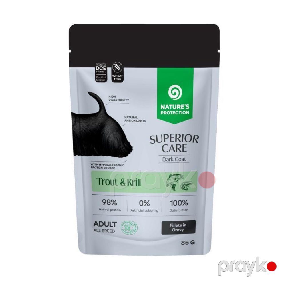 İtlər üçün nəm yem Nature's Protection Superior Care Dark Coat Trout & Krill 85 q — Mallar, Bakı
