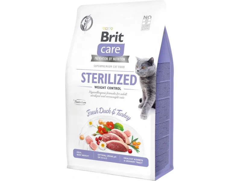 Brit Care Cat GF Sterilizasiya olunmuş Çəki Nəzarəti quru yemi ördək və hinduşka ilə sterilizasiya olunmuş pişiklər üçün, 400 q — Bakı