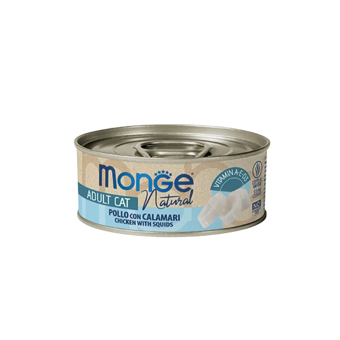 Monge Delicate Pollo con Calamari — pişiklər üçün kalmar ilə incə toyuq tikələri, super premium keyfiyyətli, 80 q
