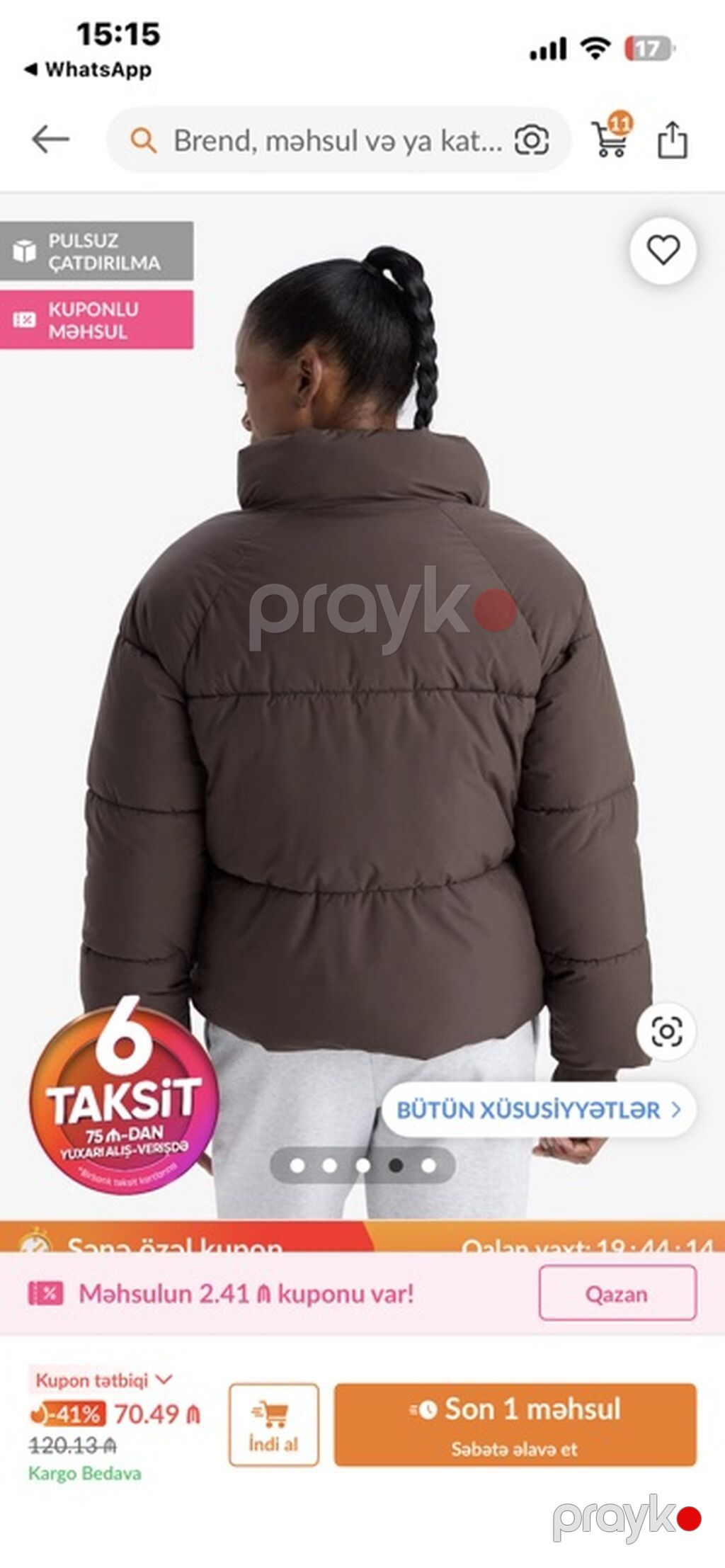 Qadınlar üçün qısa puff kürk – tünd qəhvəyi - Model: qısa kəsimli — Jaketlər, Sumqayıt (2)