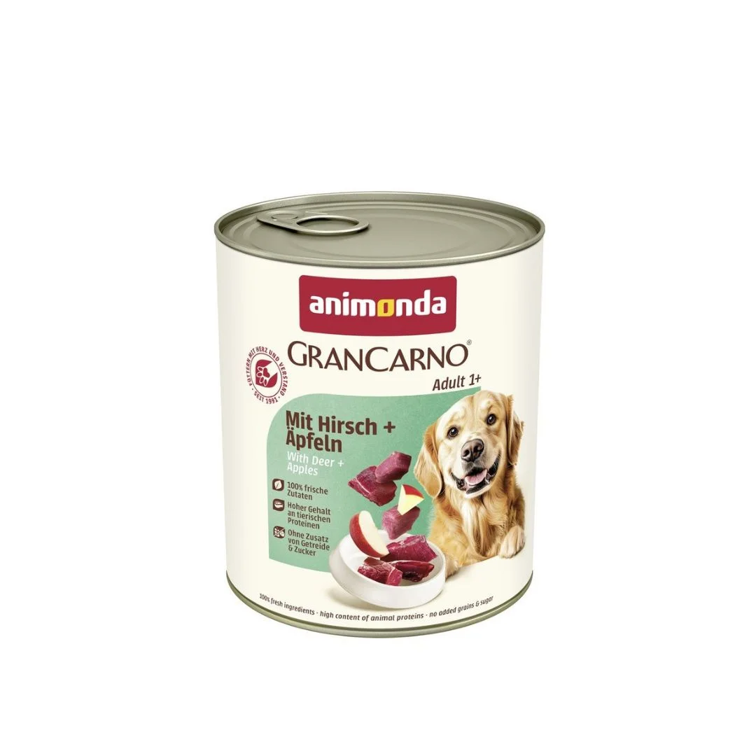 Animonda GranCarno Adult Deer with Apple, yetkin itlər üçün maral əti və alma ilə yaş yem, 800 q — Bakı
