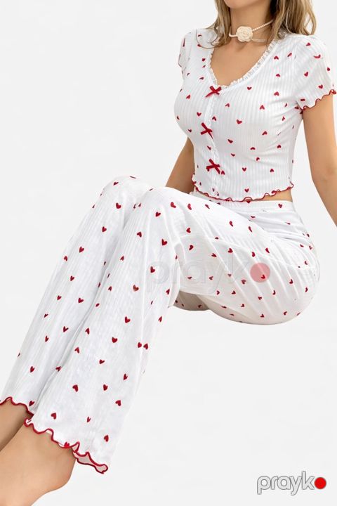 Qadınlar üçün şalvarlı pijama dəsti, ağ, elastan/poliester, ölçü L — Bakı