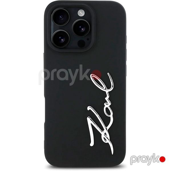 Karl Lagerfeld Silicone Case With Metal Signature Logo For iPhone 16 Pro Max (KLOHCP16XSCMSMVK) Black — Mallar, Bakı (2)