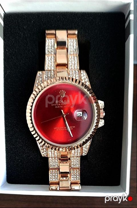 Lüks Dizayn Rolex Oyster Perpetual Datejust – Qızılı və Al-Qırmızı Siferblat — Bakı