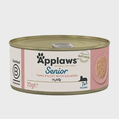 Applaws Tuna fillet with Salmon, 7 yaşdan yuxarı pişiklər üçün ton balığı və qızılbalıq dadlı yaş yem, 70 q — კატები
