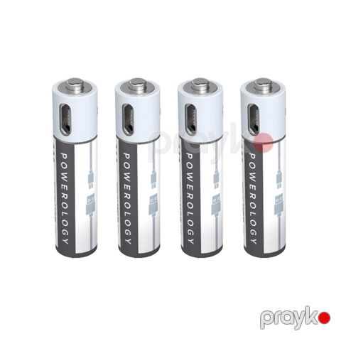 Powerology USB ilə Şarj oluna bilən AAA Batareya (PRUBAAA4) Ağ — Bakı