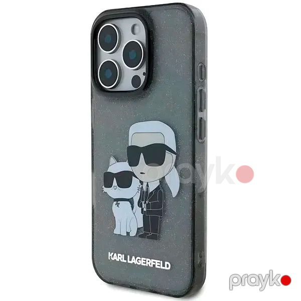 Karl Lagerfeld IML Glitter Hard Case With NFT Karl & Choupette Logo For iPhone 16 Pro Max (KLHCP16XHNKCTGK) Black — Mallar, Bakı (2)