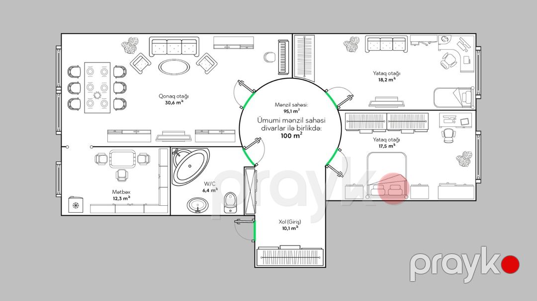 Satılır 3 otaqlı yeni tikili 100.5 m² — Mənzil, Bakı (5)
