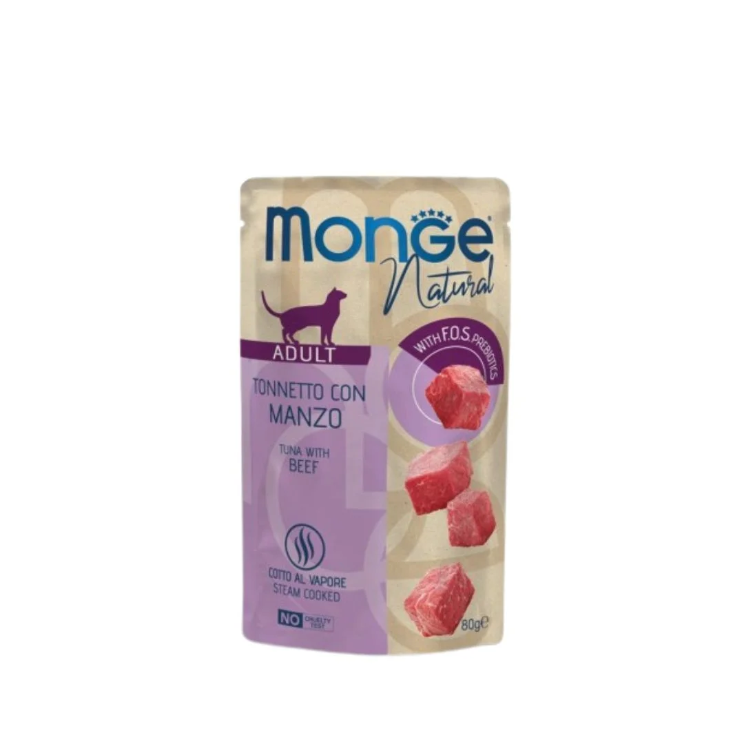 Monge Natural Adult Tonno con Manzo yaş pişik yemi tuna balığı və mal əti ilə jele şəklində, super premium keyfiyyətli, 80 q — Zoo.az — Cats