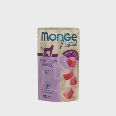 Monge Natural Adult Tonno con Manzo, pişiklər üçün yaş yem, jele içində ton balığı və mal əti ilə, super premium keyfiyyət, 80 q — Cats