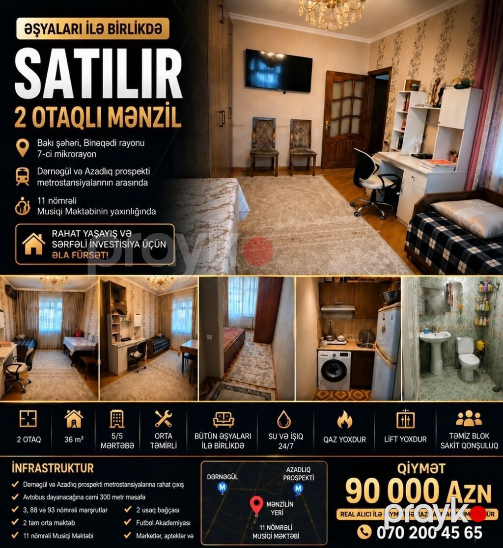 Bakı, 7-ci mikrorayon, 2 otaqlı, Köhnə tikili, m. Dərnəgül, 36 kv. m — Mənzil, Bakı (7)