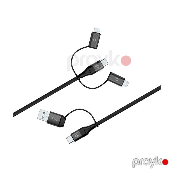 Porodo All in One Aluminum Braided Cable/ 1.2M 2.4A /Type-C Usb-a Black — Mallar, Bakı (2)