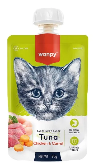 Wanpy Tasty Meat Paste Tuna Chicken & Carrot pişiklər üçün ilə tuna balığı toyuq və yerkökü g üçün paştet 90 — Bakı