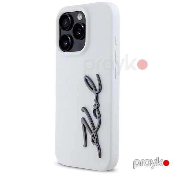Karl Lagerfeld Silicone Case With Metal Signature Logo For iPhone 16 Pro (KLOHCP16LSCMSMVH) White — Mallar, Bakı (2)