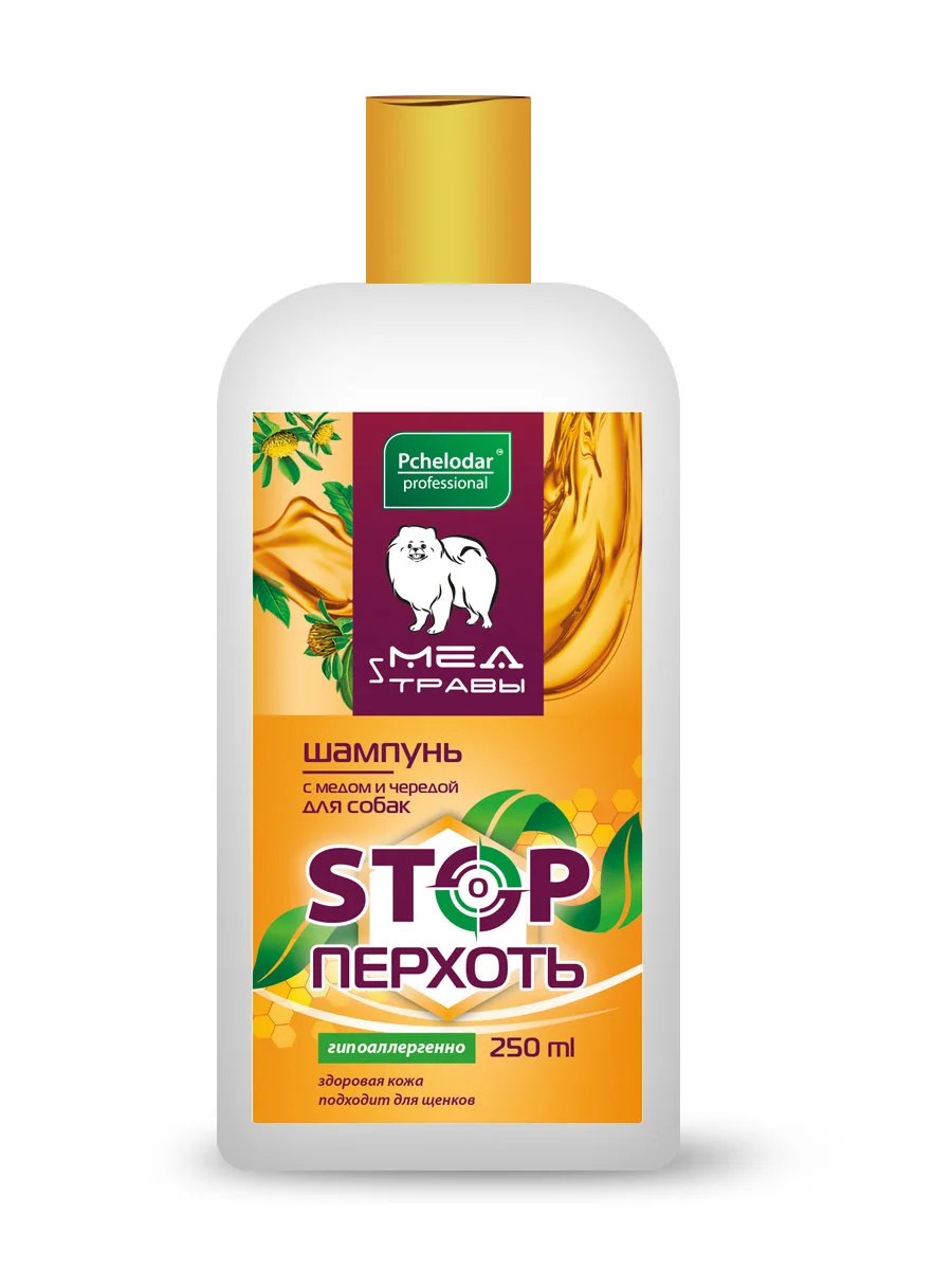 Pchelodar «Kəpəyi dayandır» itlər üçün bal və iplikli şampun, 250 ml