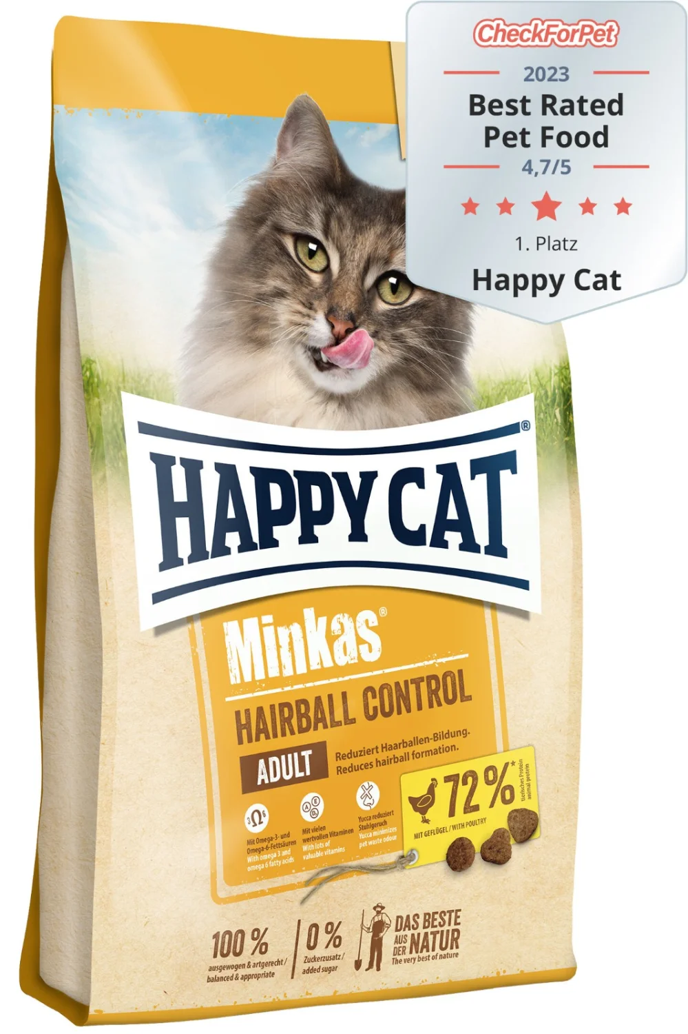 Happy Cat Minkas Hairball Control Adult, yetkin pişiklər üçün yem, tükə nəzarət və tük yumaqlarının qarşısının alınması üçün (çəki ilə) — Zoo.az — Cats