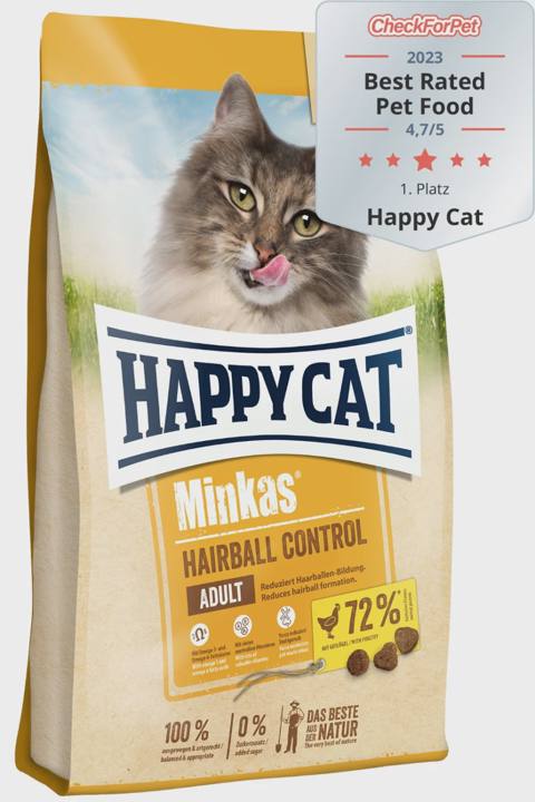 Happy Cat Minkas Hairball Control Adult, yetkin pişiklər üçün yem, tükə nəzarət və tük yumaqlarının qarşısının alınması üçün (çəki ilə) — Kediler