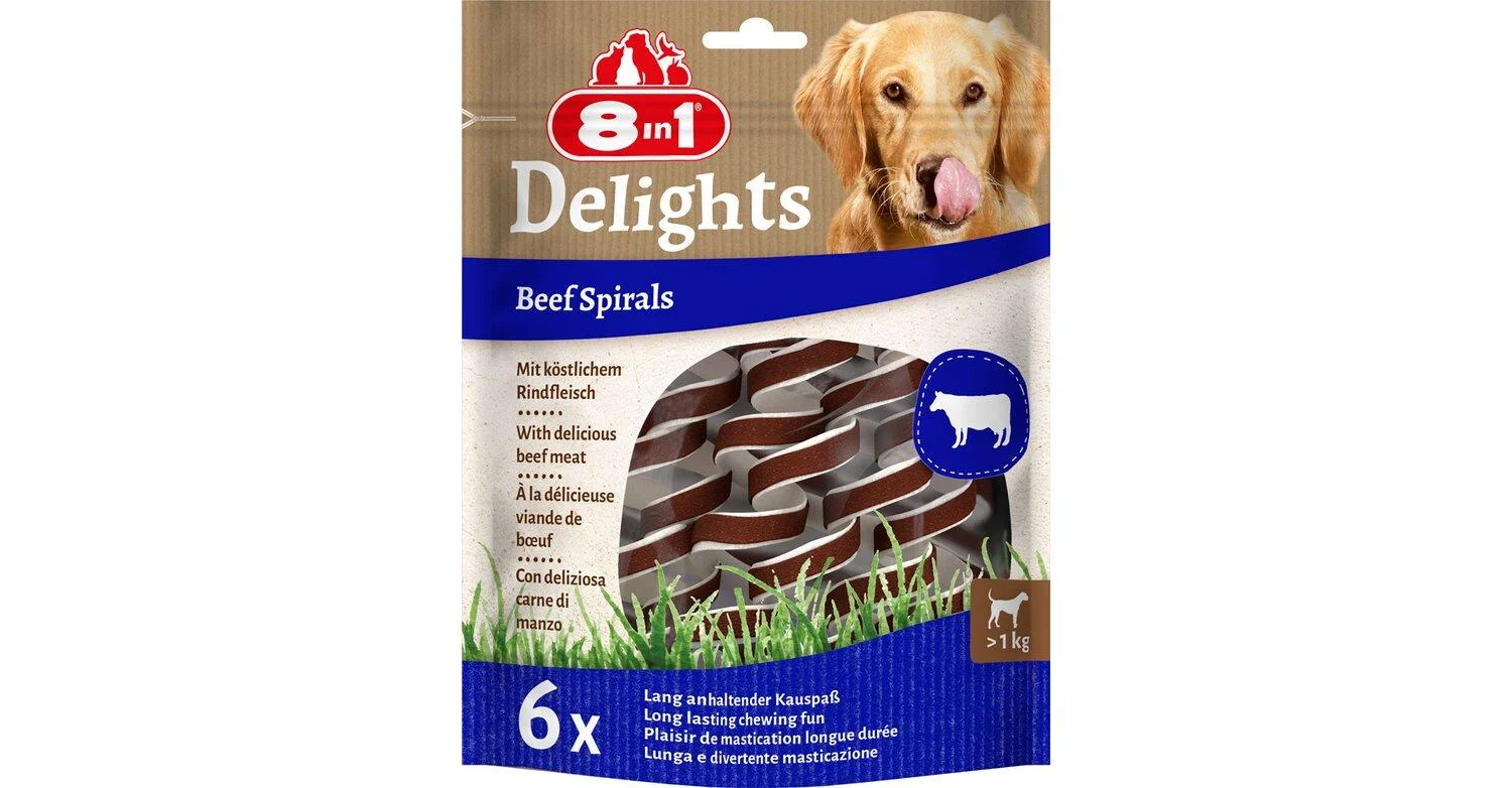 8in1 Delights Mal əti Spiralları itlər üçün mal əti şirniyyatları, 60 q, 6 ədəd — Bakı