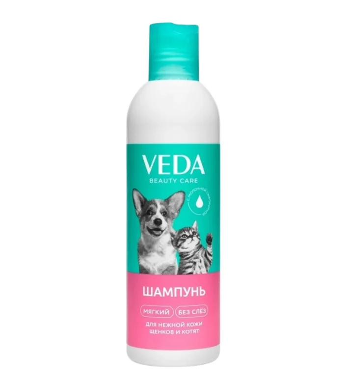 Veda, pişik balaları və bala itlər üçün vitaminli şampun, süd zərdabı ilə, 220 ml — Мышыктар