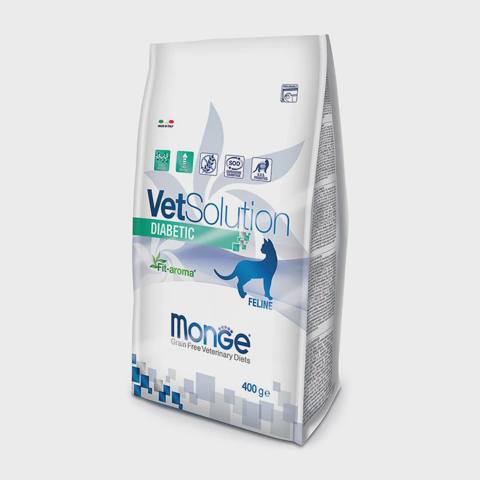 Monge VetSolution Cat Diabetic, pişiklər üçün qlükoza qəbuluna nəzarət üçün toyuqlu tam rasionlu quru pəhriz yemi (şəkərli diabetdə), 400 q — Cats