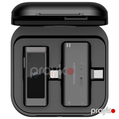 Powerology MFI Dual Connector Wireless Lavalier Microphone Black — Bakı