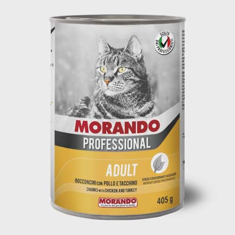 Morando Professional, yetkin pişiklər üçün yaş yem, toyuq və hinduşka ilə, 405 q — Мысықтар