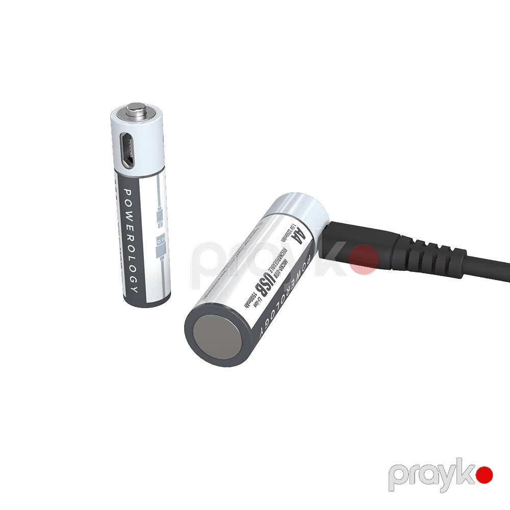 Powerology USB ilə Şarj oluna bilən AA Batareya (PRUBAA4) Ağ — Mallar, Bakı (3)