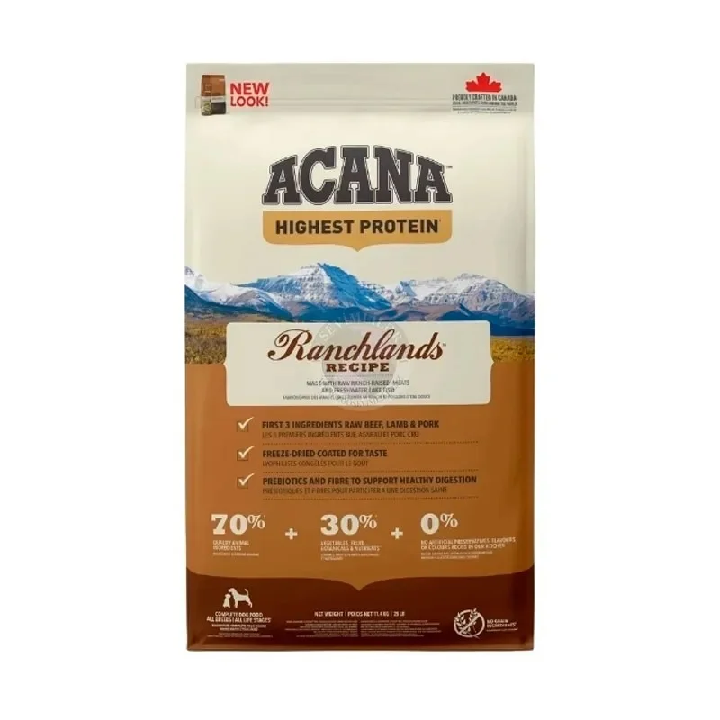 Acana Ən Yüksək Zülallı Ranchlands Resepti Bütün Cinslər və Bütün Həyat Mərhələləri üçün Mal, Quzu və Donuz Əti ilə Yetkin Quru İt Yemi, 11.4 kq — Bakı