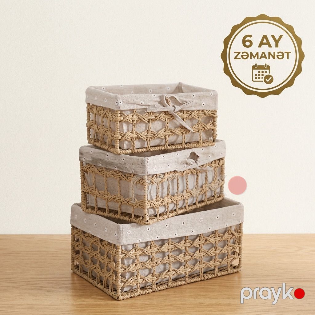 Saxlama qutusu, krem, 26x16x12/30x20x14/35x25x17 sm, 3 əd — Mallar, Bakı (3)