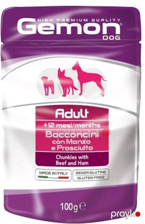 Nəm yem Gemon Pouch Dog Adult yetkin itlər üçün, ət dadı ilə, 100 q — Bakı