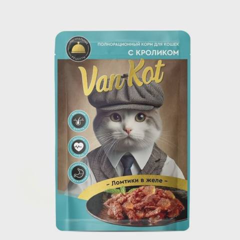 Van Kot, pişiklər üçün yaş yem, dovşan əti ilə, 75 q — Мышыктар
