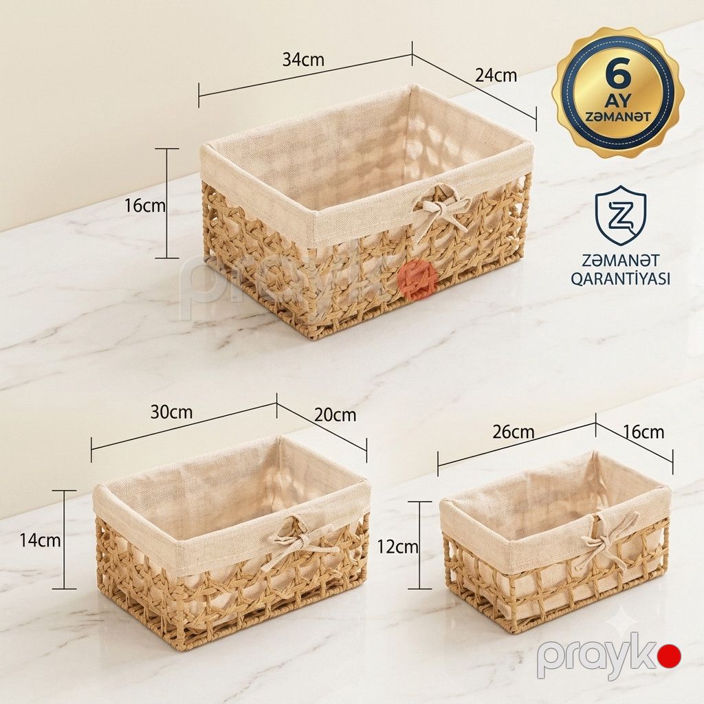 Saxlama qutusu, krem, 26x16x12/30x20x14/35x25x17 sm, 3 əd — Mallar, Bakı (4)
