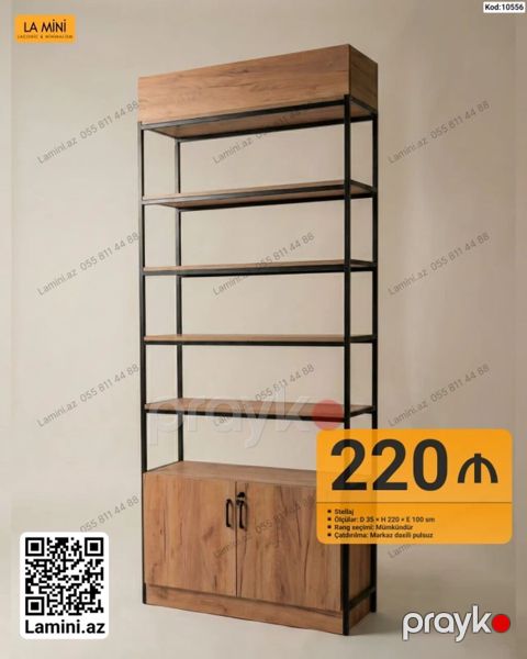 Minimalist metal-çərçivəli stellaj - Material: Metal karkas + ağac — Bakı