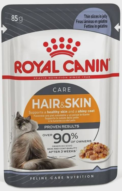 Royal Canin Hair & Skin, pişiklər üçün jele içində yaş yem, dəri və tük sağlamlığını qorumaq üçün, 85 q — Мысықтар