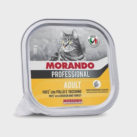 Morando Professional, yetkin pişiklər üçün yaş yem, toyuq və hinduşka ilə paştet, 100 q — Cats