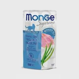 Monge Supreme Cat Sterilised, yetkin sterilizasiya olunmuş pişiklər üçün ton balığı, kefal və yaşıl lobya ilə, 80 q — Cats