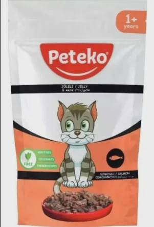 Peteko wet food for adult cat’s with salmon in jelly, yetkin pişiklər üçün yaş yem, jele içində qızılbalıq ilə, 85 q — Kediler