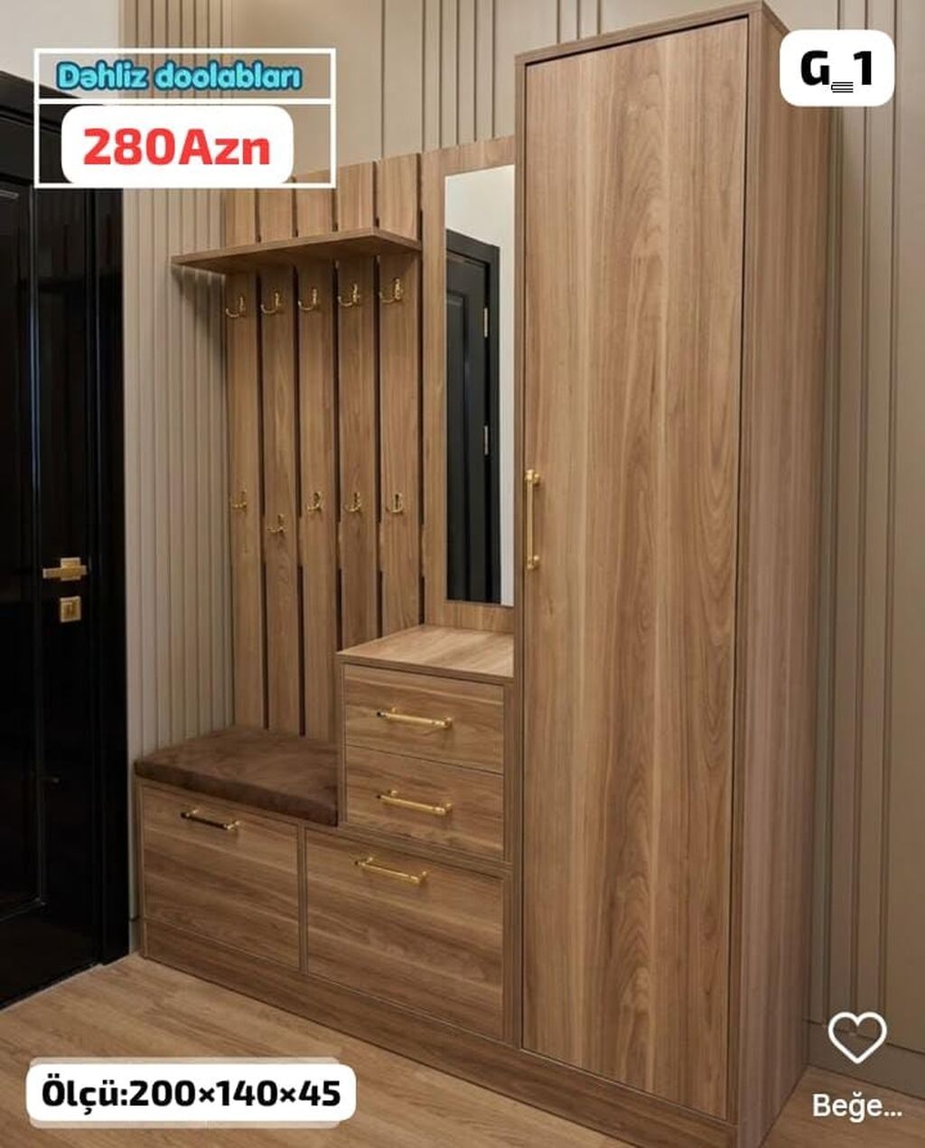 Dəhliz dolabı dəsti – G_1 modeli Ölçü: 200×140×45 sm Qiymət: 280 AZN — Xol üçün, Mehdiabad (2)