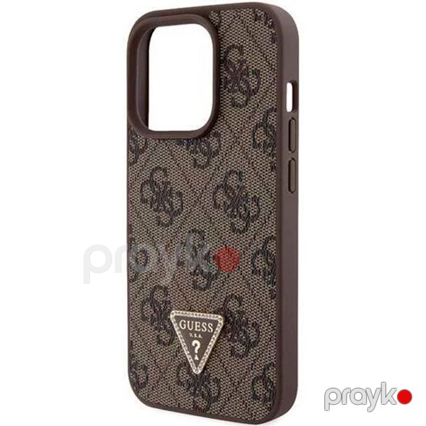 Guess PU Leather Case with 4G Triangle Strass & Triangle Logo for iPhone 15 Pro Max Brown — Mallar, Bakı (5)