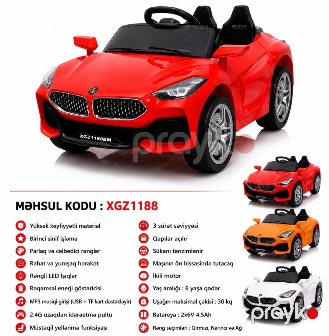 Uşaq elektrik avtomobili XGZ1188, 6 yaşa qədər, qırmızı — Mallar, Bakı (2)