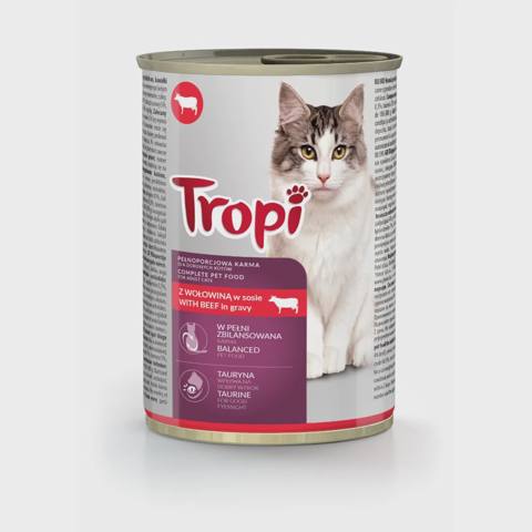 Tropi, pişiklər üçün yaş konserv, sousda mal əti ilə, 415 q — Pişiklər