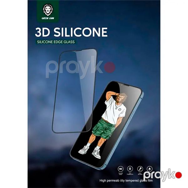 Green 3D Silicone HD Glass Screen Protector for iPhone 13 / 13 Pro 6.1" Clear — Mallar, Bakı (3)